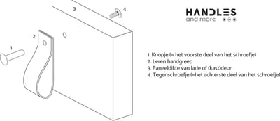 Handles and more - 4x Leren handgrepen - lusjes - Licht Grijs - XS (12,6cm) - incl. 3 kleuren schroefjes (handgreepjes - leren greepjes - leren lusjes)