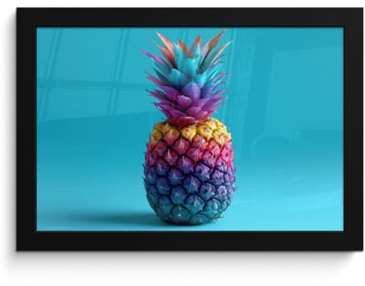 Poster in lijst - Fotolijst 30x20 cm - Posters - Ananas - Regenboog - Blauw - Popart - Posterlijst zwart - Decoratie - Wanddecoratie woonkamer - Muurdecoratie slaapkamer