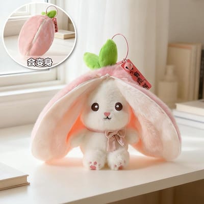 Mini Schattig 2-in-1 Fruit Konijn Pluche Speelgoed Durian Ananas Aardbei Konijntje Knuffeldier Zacht Pluche Hanger Gelukkig Cadeau 13cm beige