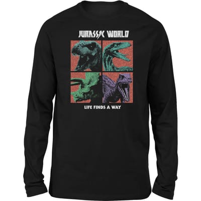 Jurassic Park World Four Colour Faces Unisex Long Sleeved T-Shirt - Zwart - L