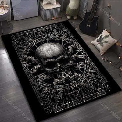 Imprimé Symbole Crâne Mystérieux Foncé pour Tapis Salon Chambre Chevet Tapis de Sol Tapis de Zone Tapis Décor de Maison Moderne 40x60cm (16x24in)