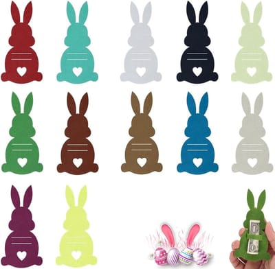 Set van 12 Vilt Paashazen met Geldcadeau Verpakking - Creatieve Decoratieve Figuren voor Pasen, Perfect voor Volwassenen en Kinderen
