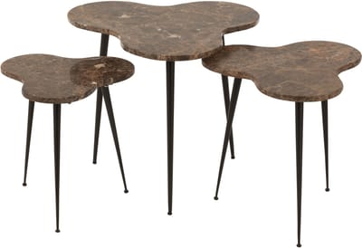 J-Line bijzettafel - marmer/metaal - bruin/zwart - set van 3