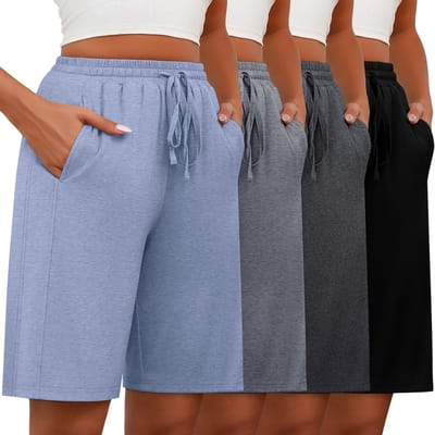 4-Delige Bermuda Shorts voor Dames met Trekkoord en Elastische Tailleband, Casual, Wijde Pijpen, Lange Shorts voor Zomer, Comfortabele Mode, Diverse Kleuren beschikbaar