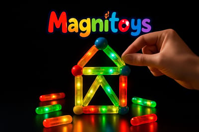 MagniToys - Magnetisch Speelgoed - Educatief STEM speelgoed - Magnetische Bouwstenen-met LED-Lichtjes - 52-delig
