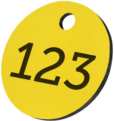CombiCraft ronde sleutellabels of nummerplaatjes van acrylaat geel 25 mm met gat - 1 t/m 50