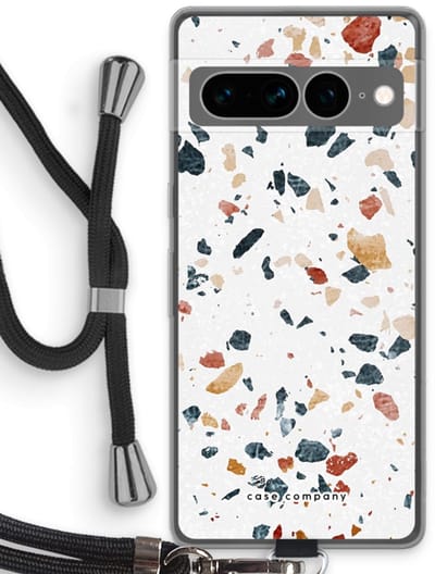 Case Company® - Hoesje met koord geschikt voor Google Pixel 7 Pro hoesje met Koord - Terrazzo N°4 - Telefoonhoesje met Zwart Koord - Bescherming aan alle Kanten en Over de Schermrand
