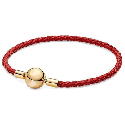 S'adapte à la mode originale, bricolage de perles, fabrication de bouche ronde, corde en cuir tressée, Bracelet Simple, Bracelet en argent sterling 925, Style de base 21cm rouge
