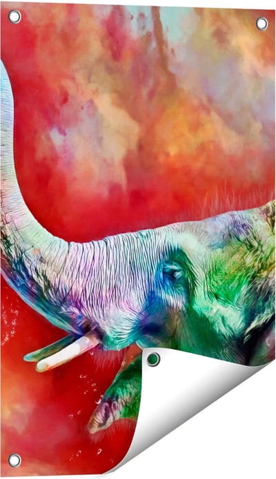 Gards Tuinposter Getekende Vrolijke Olifant - Abstract - 40x60 cm - Tuindoek - Tuindecoratie - Wanddecoratie buiten - Tuinschilderij