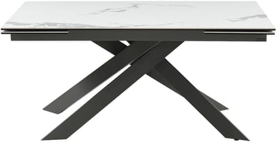 Vente-unique Verlengbare eettafel 6 tot 10 plaatsen van keramiek en metaal - Wit marmereffect en antraciet - COREMA van Pascal MORABITO