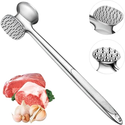 Meat Beater Stainless Steel Meat Hammer Double-Sided Meat Hammer with Non-Slip Handle Non-Stick Schnitzel Beater 24.5 - ShopVlot