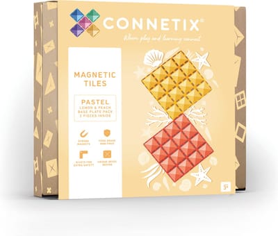 CONNETIX - Magnetisch Tegels - Pastel Citroen en Perzik Basisplaat Pakket - 2 Stuks - Magnetisch Speelgoed