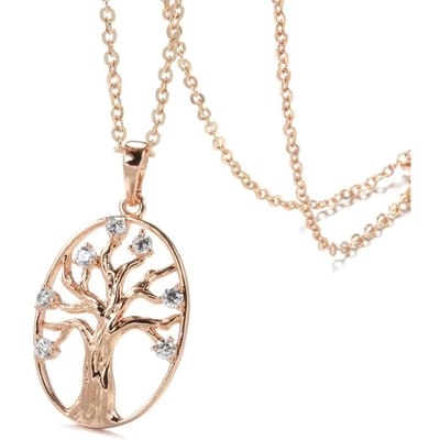 Collier Pendentif Arbre de Vie Couleur Or Rose Pour Femmes Pendentif Zircon Naturel Pour Femme Bijoux Fins Vintage Quotidien beige