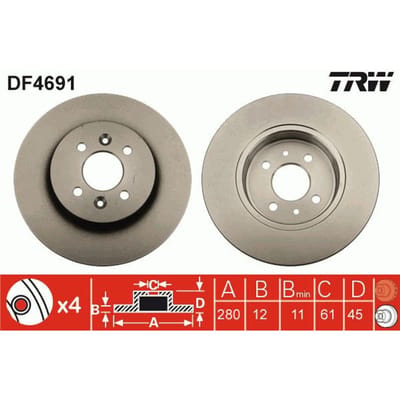 Remschijf TRW DF4691 achter, volledig, 1 Stuk