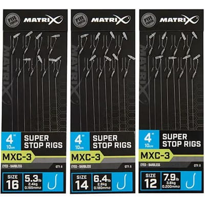 Matrix Onderlijn MXC-3 Super Stop Rigs 4” (10cm) Eyed - Barbless - Maat : Haak 16