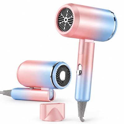 Foldable hair dryer - 1300 W - 3 speed settings with cool and warm air - foldable handle for home and travel use - gradient-color packaging
