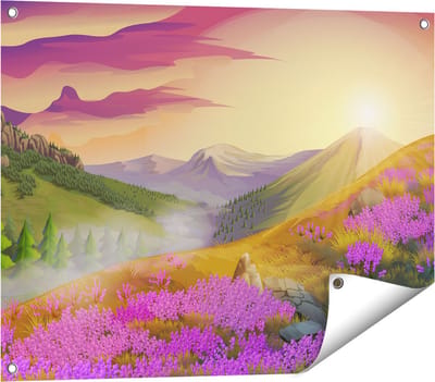 Gards Tuinposter Lavendel Bloemen in de Bergen - Abstract - 80x60 cm - Tuindoek - Tuindecoratie - Wanddecoratie buiten - Tuinschilderij