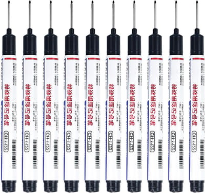 Houtbewerking Stift - Marker Pen - Diepe Gaten Markeren - 20mm Lange Penpunt - 10 Stuks - Zwart