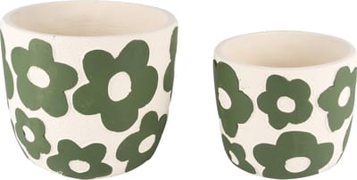 Dekoratief | Set 2 bloempotten m/bloemen, wit/groen, cement, 18x18x16cm | A240799