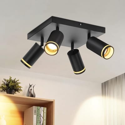 Glitzerlife - Plafondspot Plafondlamp - 4xGU10 fitting - Draaibaar en Kantelbaar - Opbouwspots - Acryl Metaal Mat Zwart - Ø25cm - Modern voor Hal Woonkamer Slaapkamer