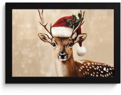 Poster in lijst - Fotolijst 30x20 cm - Posters - Kerst - Hert - Gewei - Rood - Posterlijst zwart - Decoratie - Wanddecoratie woonkamer - Muurdecoratie slaapkamer - Kerstversiering - Kerstdecoratie voor binnen - Kerstmis