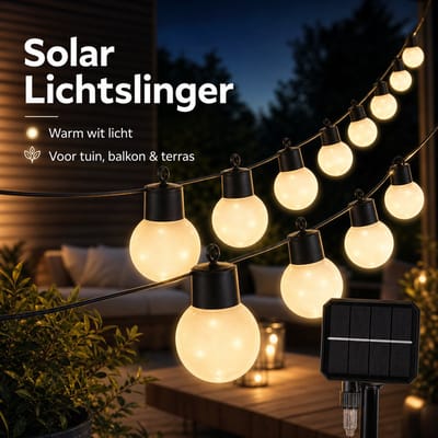 Arvion Lichtsnoer op zonne-energie voor buiten - 6,8 m - 215 leds - 8 modi - IP65 - G50 gloeilampen - warmwit licht - tuin-, terras- en balkondecoratie