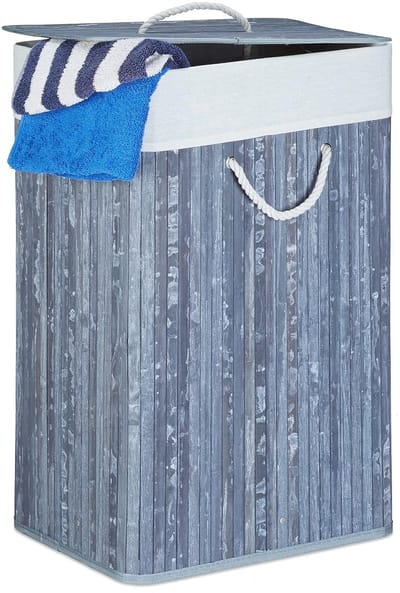 Hoekige wasmand met deksel - 83 liter - opvouwbaar - grijs