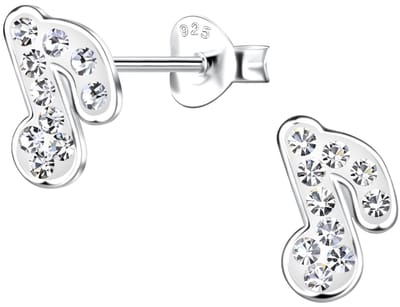 Joy|S - Zilveren muzieknoot oorbellen - 7 x 9 mm - kristal - muziek noot oorknoppen