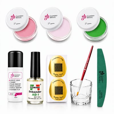 Guardian Beauty Acrylpoeder Set - 3 Kleuren - 27g - Flamingo Roze, Transparant en Limegroen - Met Accessoires