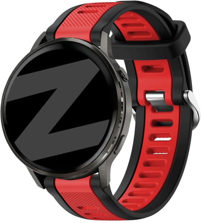 Bandz Siliconen sport bandje met gespsluiting geschikt voor Garmin Vivoactive 6 / 5 / 3 / Vivomove / 3 / HR / Style / Luxe / Sport / Trend / Forerunner 645 / 570 / 245 / 170 / 165 / 70 / 55 / Venu / SQ / SQ2 / 2 Plus / Approach S12 - Zwart/Rood