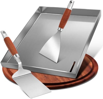 Dailygoods- Plancha-set 30 x 40 cm - Roestvrij Stalen Grillplaat - Universele Grillschaal - Geschikt voor Gas- en Kolengrill - Gezond Grillen zonder Chemische Stoffen