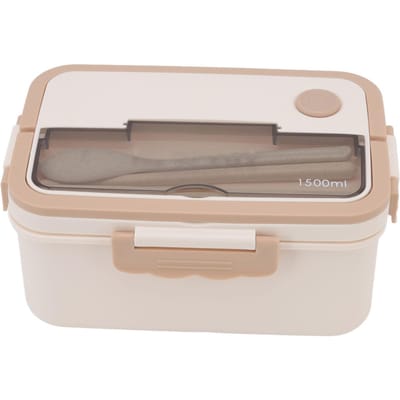 1500ml Lunchbox Hittebestendige Plastic Bento Box Draagbare Lunchcontainers met Stokjes Lepel beige