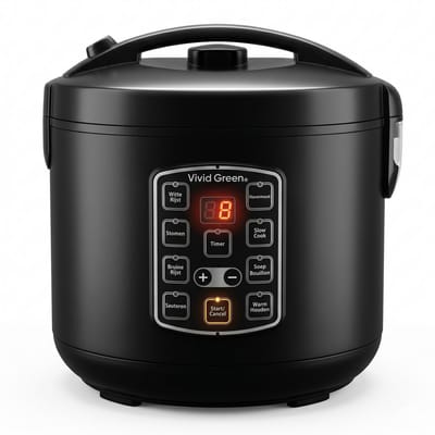 Rijstkoker 1.5L met stomer - PFAS-vrij - Slowcooker met Timer - 8 Porties - Multicooker - Rice Cooker - Zwart - Vivid Green