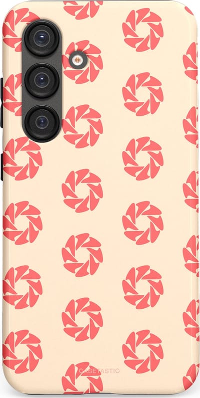 Casetastic hoesje geschikt voor Samsung Galaxy S25 - Dubbellaagse bescherming - Peach Bloem Cirkels - Fashion Case - Crème Koraal Perzik