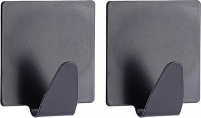 Tendance Plakhaakje vierkant - 2x stuks - 5 x 2,5 x 5,5 cm - Zelfklevende ophang haakjes - RVS - zwart - keuken/badkamer haken