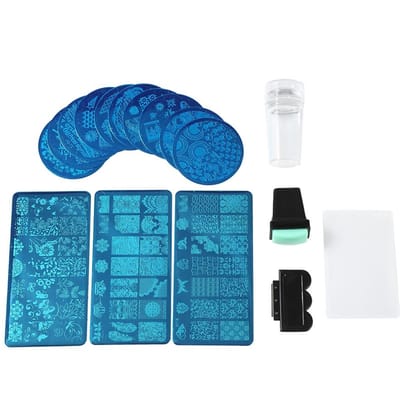 Professionele Bloem Bos Afbeelding Platen Nail Art Stempelen Stamper Schraper Sets Gereedschap blue