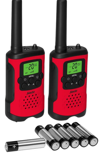 Alecto - Walkie Talkie Set van 2 stuks + 16 Pack AAA Batterijen - 5km Bereik - Voor Kinderen & Volwassenen - Portofoon - Rood