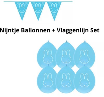 Nijntje Feest Pakket - Ballonnen & Vlaggenlijn - Kleur: Blauw - Kinderfeestje / Thema Feest - Baby, Peuters & Kleuters - Verjaardag Feest - Feestversiering - Eerste Verjaardag / First Birthday - Vlaggetjes & 6 Ballonnen - Hoge Kwaliteit