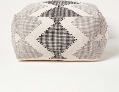 Homescapes Poef Malmö geometrisch patroon 55 x 30 cm - zitzakkruk crème-grijs-zwart