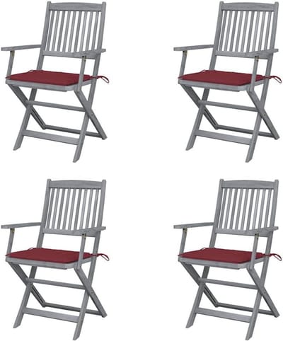 Tuinstoelen Hout - Buitenstoelen Klapstoelen - Buiten Eten - Inklapbaar met Kussens - 4 stuks - Wijnrood