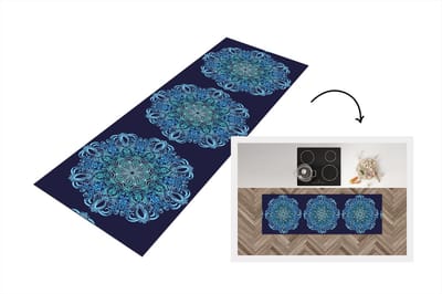 Keukenloper - Loper keuken - Mandala - Blauw - Patronen - 150x50 cm - Keukenloper vinyl