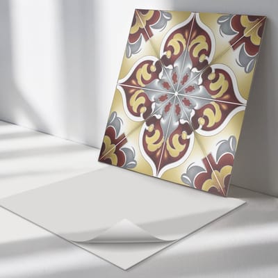 Wallfluent Vinyl Tegels - Decoratief Patroon met Een Bloemenmotief Zelfklevende Vinyltegels - 30 cm x 30 cm - Beige Vinyl Tegels - Verpakking van 9 stuks - Vierkant PVC Tegels - Texturen Plaktegels - Vloer Tegels PVC - Plaktegels Keuken en Badkamer