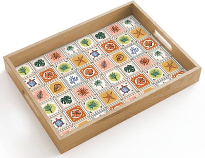Dienblad hout 40x30 cm - Schootdienblad - Kust - Zee - Zomer - Multi - Borrelplank rechthoek - Plateau dienbladen