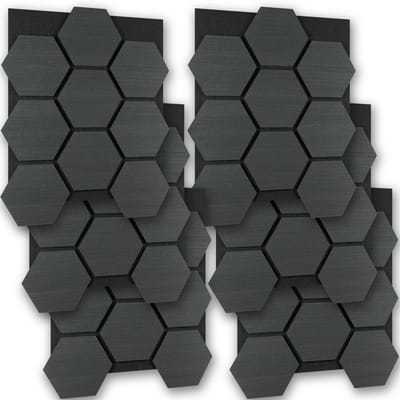 tectake® Akoestische Hexagon Panelen - Set van 6 - Akoestisch Wandpaneel - 76 x 62 cm - Wandpanelen met Aanpasbare Grootte en Patronen - MDF en Houtfineer - Geluidsisolatie - Stijlvolle Wanddecoratie - Eenvoudige Montage - Zwarte Eiken