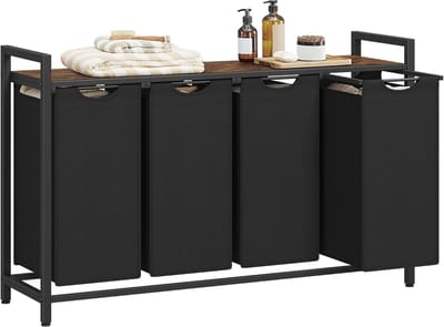 Wassorteerder - 4 vakken - 160L - Metaal - vintage Bruin en Zwart -Wasmanden - Wassorteerder 4 vaken - 116 x 33 x 72 cm