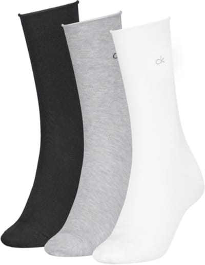 Calvin Klein Damessokken Classic Rolltop 3-Pack Wit/Grijs/Zwart
