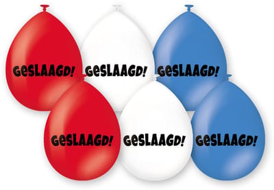 Geslaagd ballonnen - Rood/Wit/Blauw stijl - 30 cm - 6 stuks - Diploma versiering