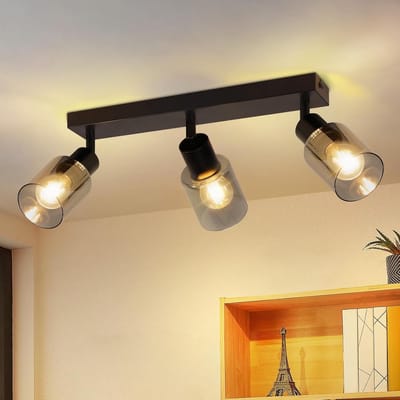 Glitzerlife - Plafondspot Plafondlamp - Industrieel Glas - Opbouwspots Keuken - Draaibaar en Kantelbaar - 3xE14 fitting - Ø41cm - Zwart