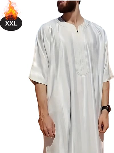 Nivard Islamitische Kleding - Djellaba Heren - Moslim Kleding - Arabisch Mannen Kaftan - Alhamdulillah - Wit XXL