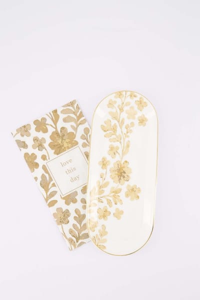 Zusss Set Van Serveerschaal En Servetten Bloempatroon - Verjaardag - Cadeau Keramiek Multicolor